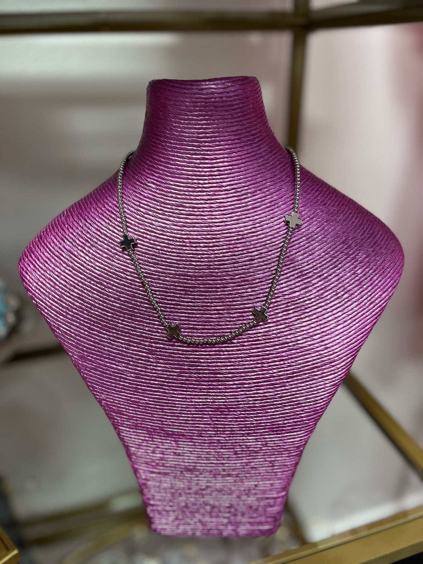 Cross and Bead Necklace (Silver and Gold) FS