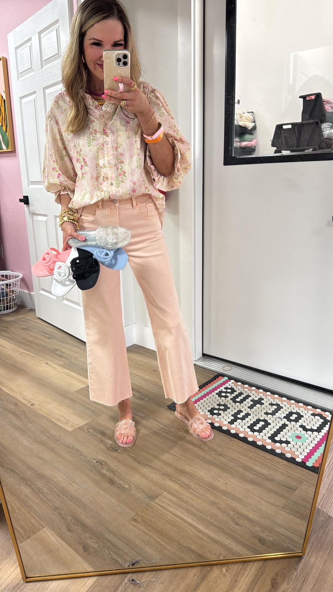Pink Clear Rubber Interlocking G Sandals