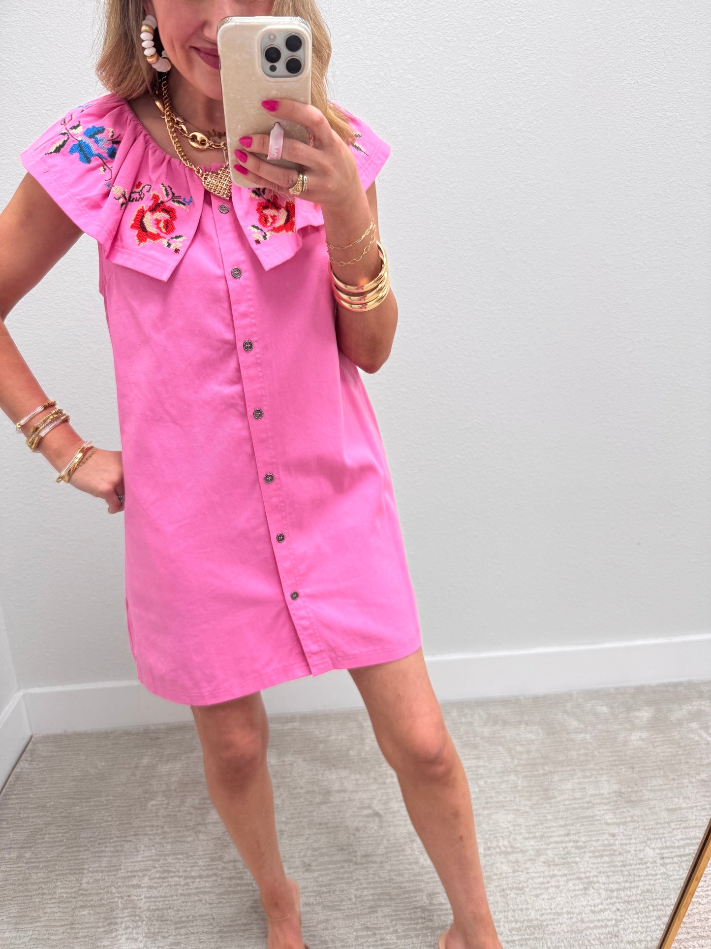 Bubble Gum Embroidered Collar Dress