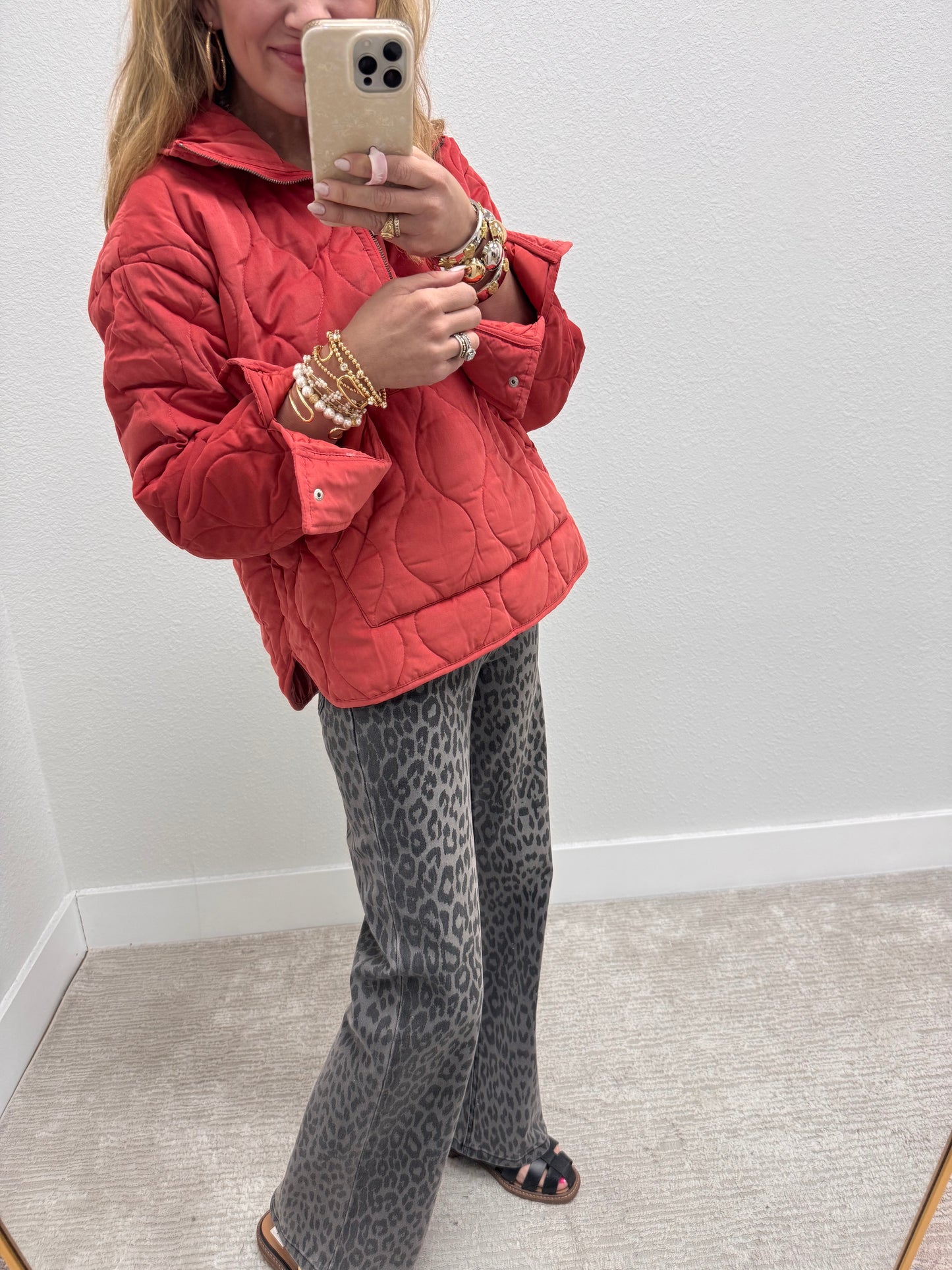 Pale Red Half Zip High Neck Pullover