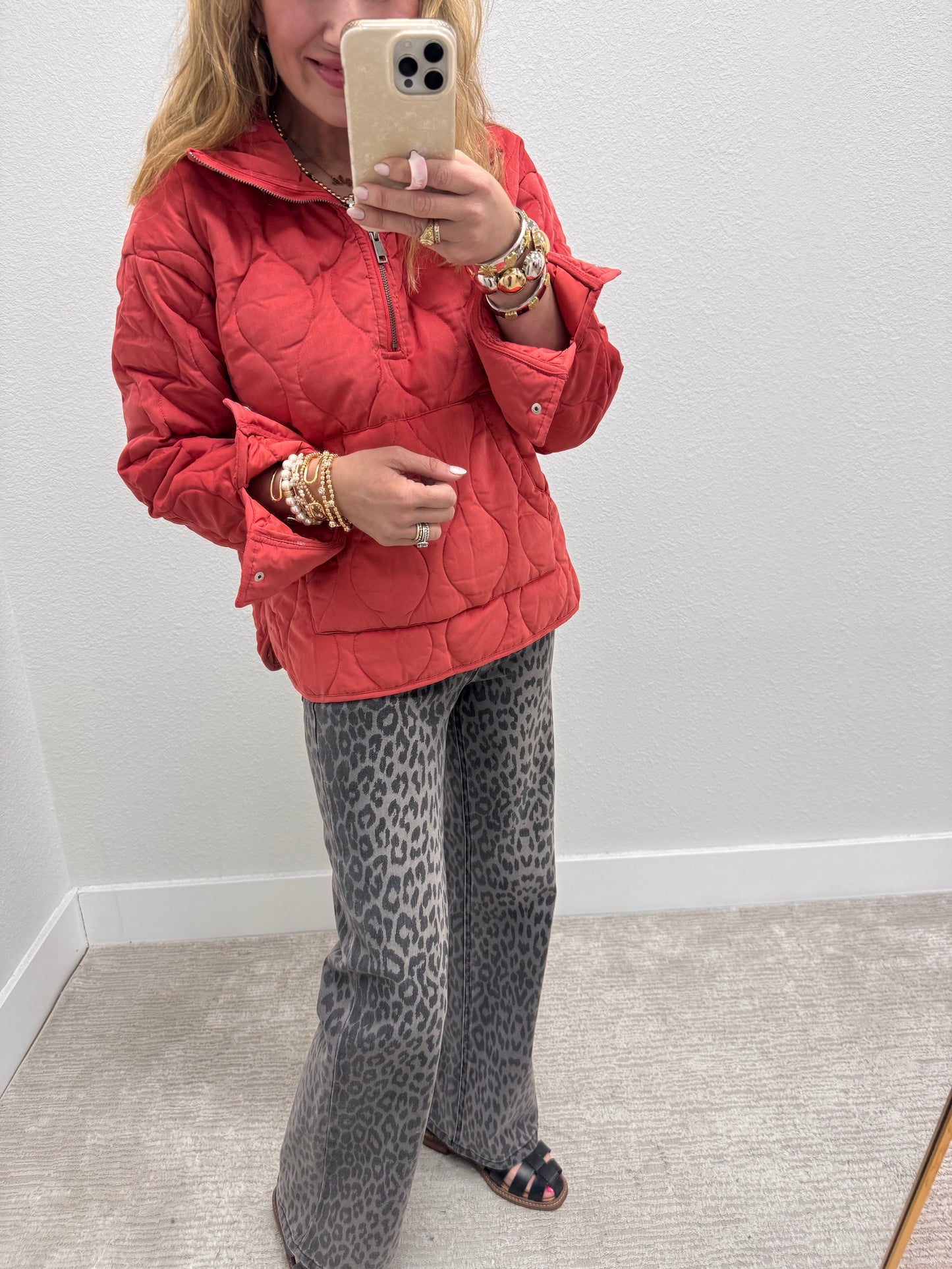 Pale Red Half Zip High Neck Pullover