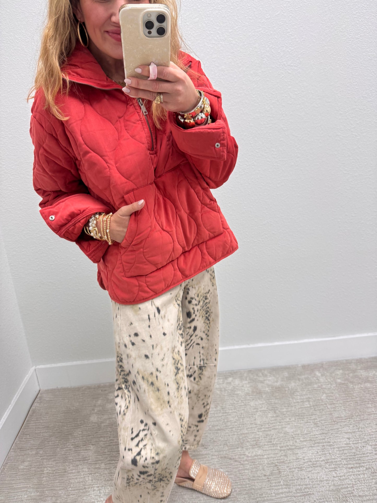 Pale Red Half Zip High Neck Pullover