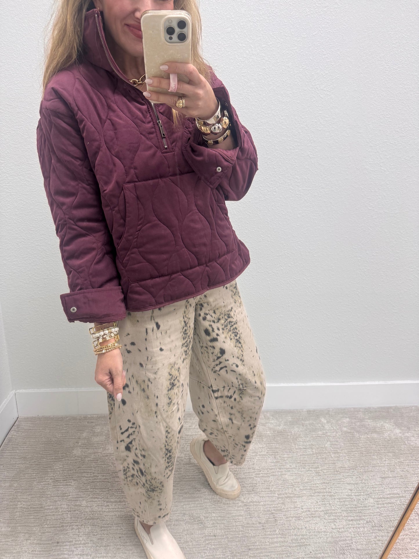 Dark Cherry Half Zip High Neck Pullover