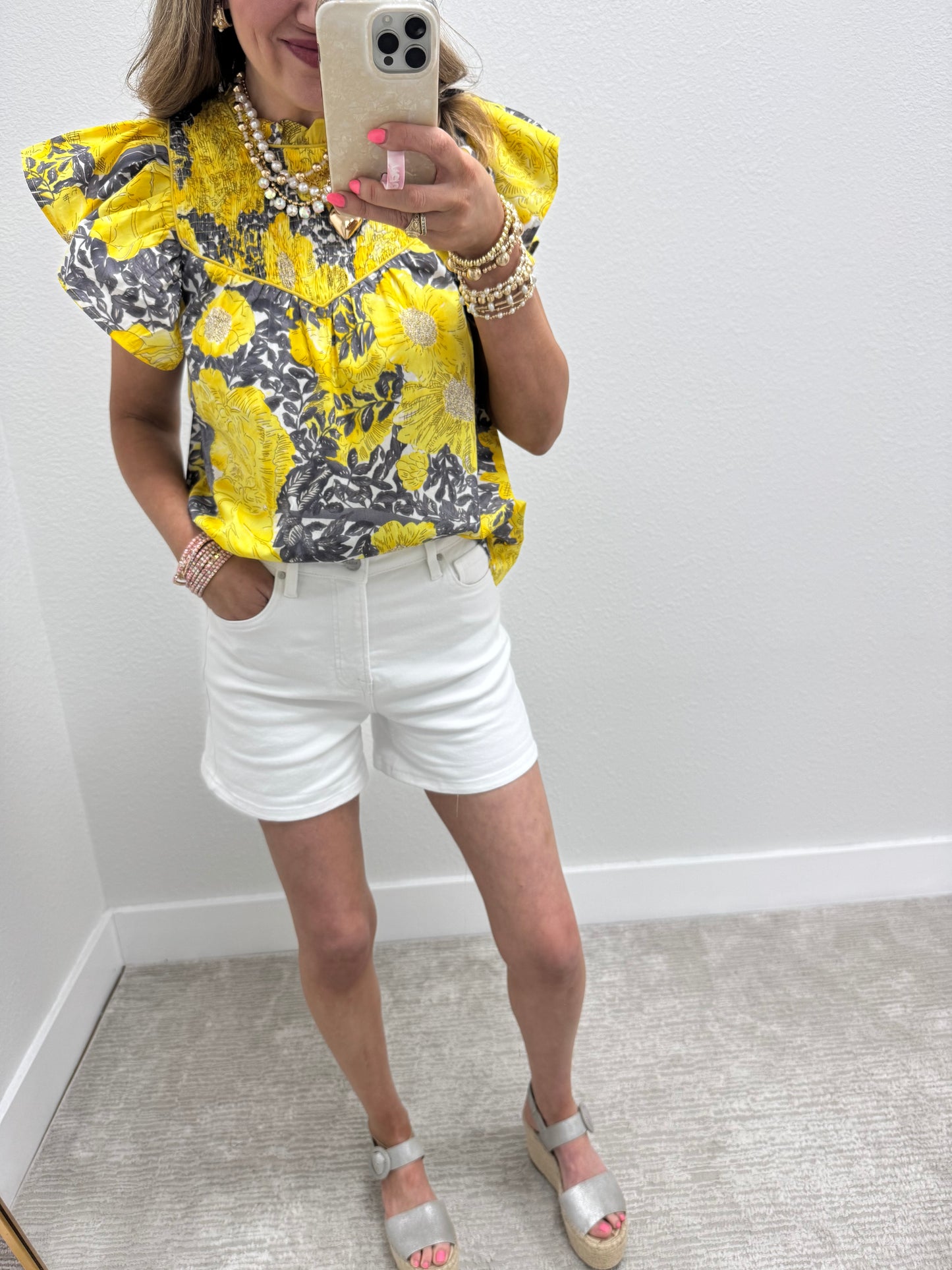 Risen White Tummy Control High Rise Cuffed Shorts