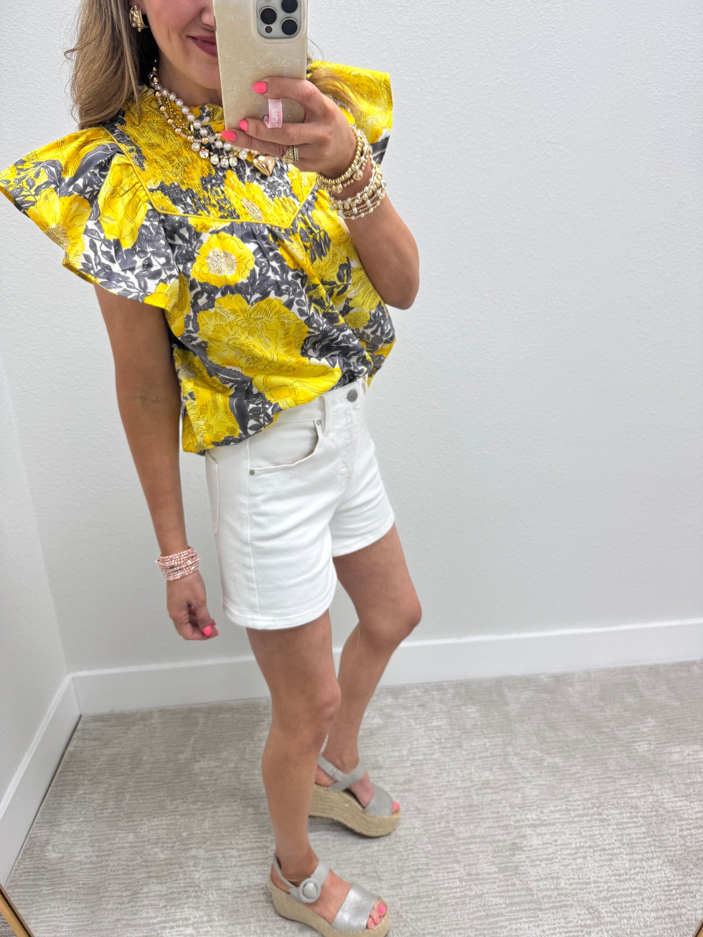 Risen White Tummy Control High Rise Cuffed Shorts