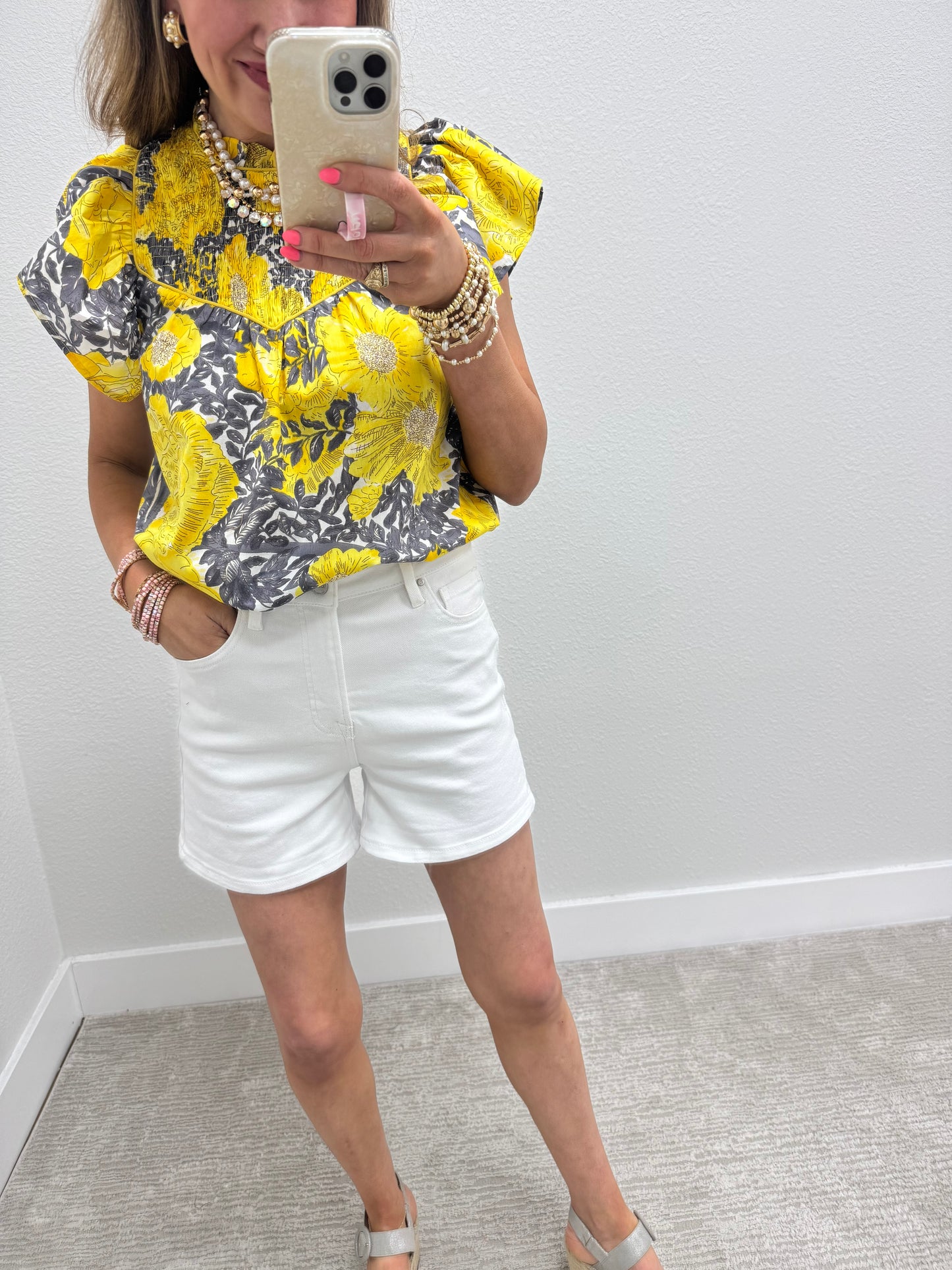 Risen White Tummy Control High Rise Cuffed Shorts