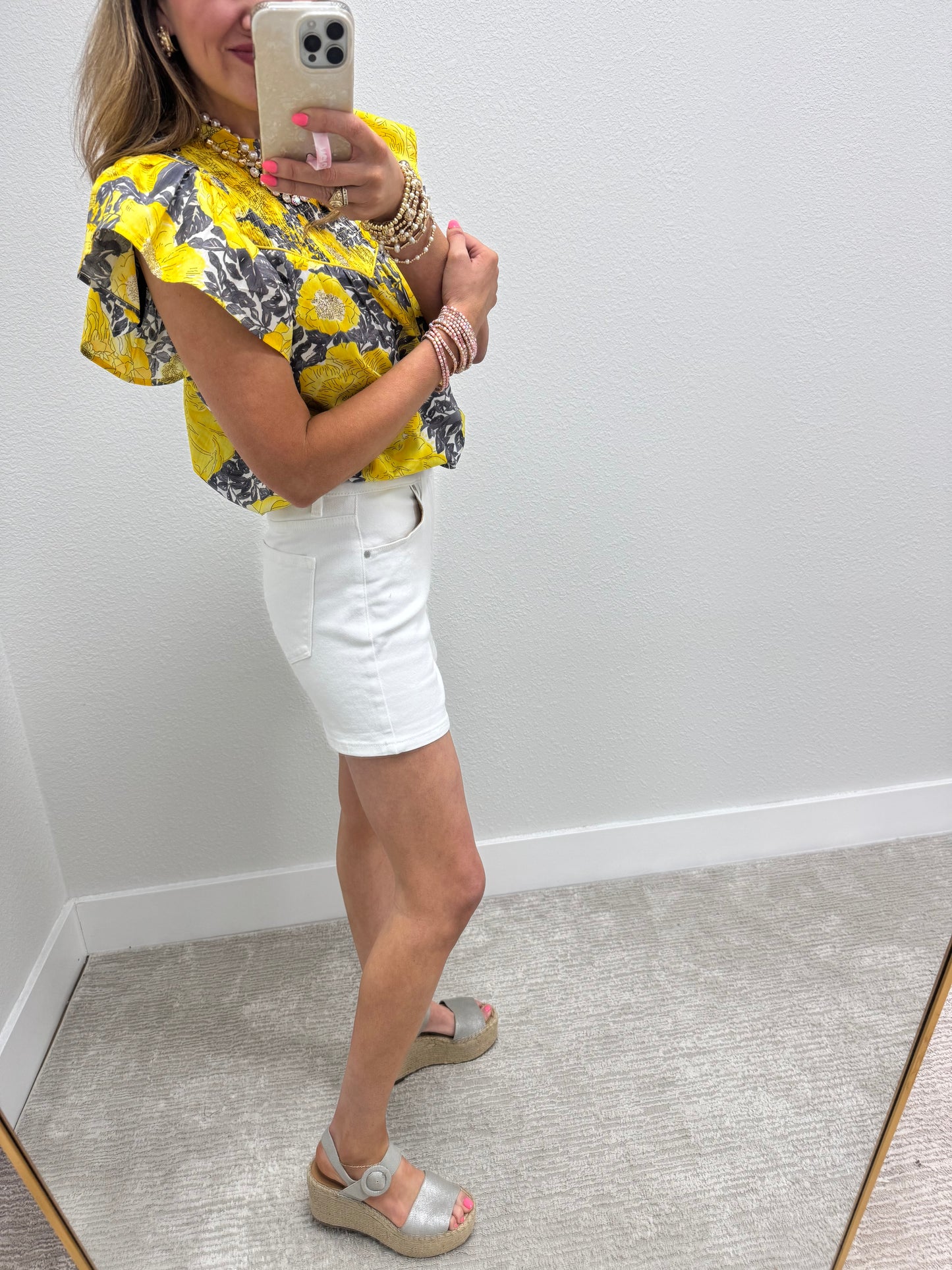 Risen White Tummy Control High Rise Cuffed Shorts