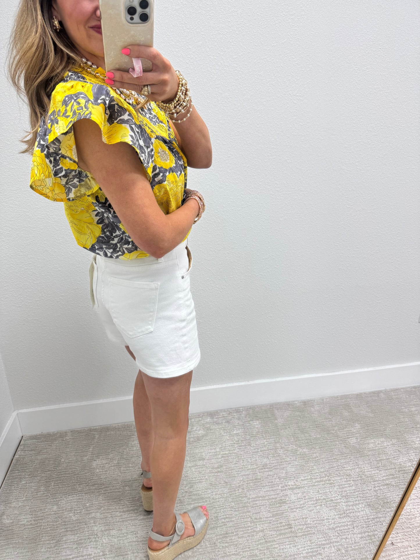 Risen White Tummy Control High Rise Cuffed Shorts