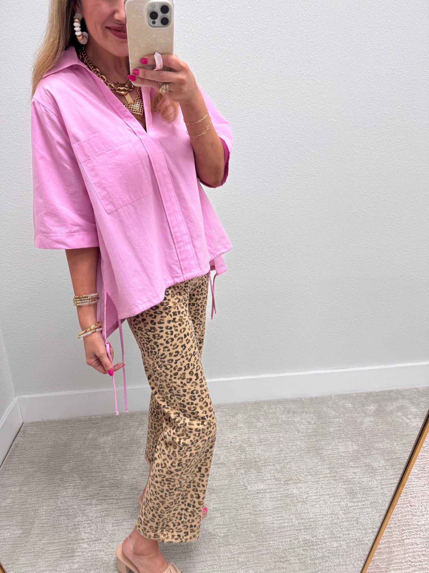 Pink Side Tie Half Sleeve