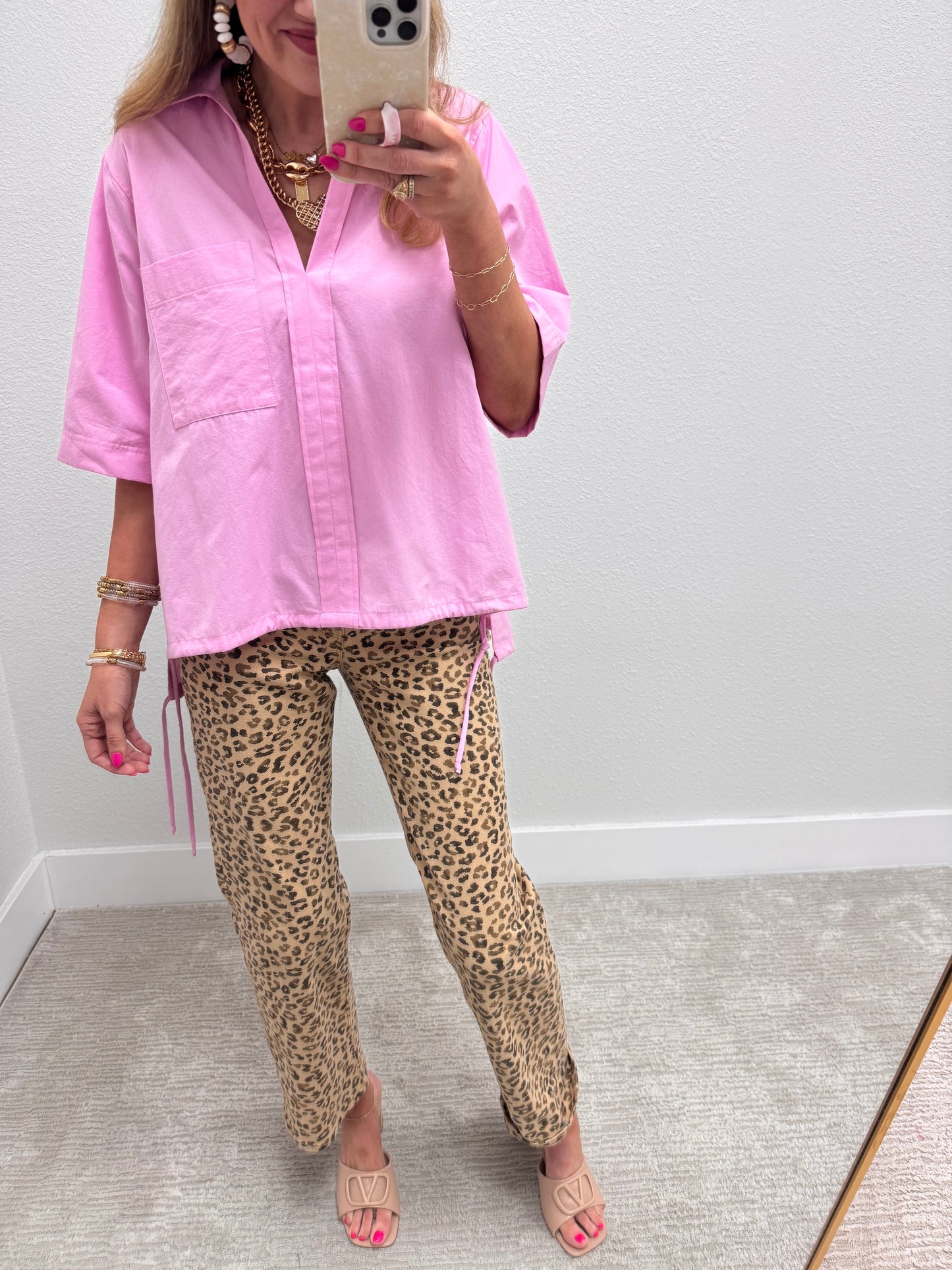 Pink Side Tie Half Sleeve