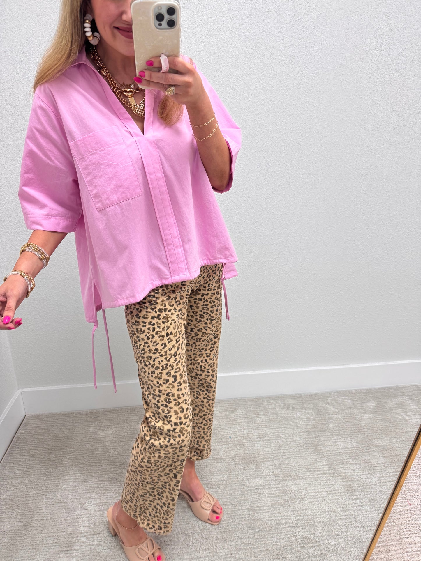 Pink Side Tie Half Sleeve