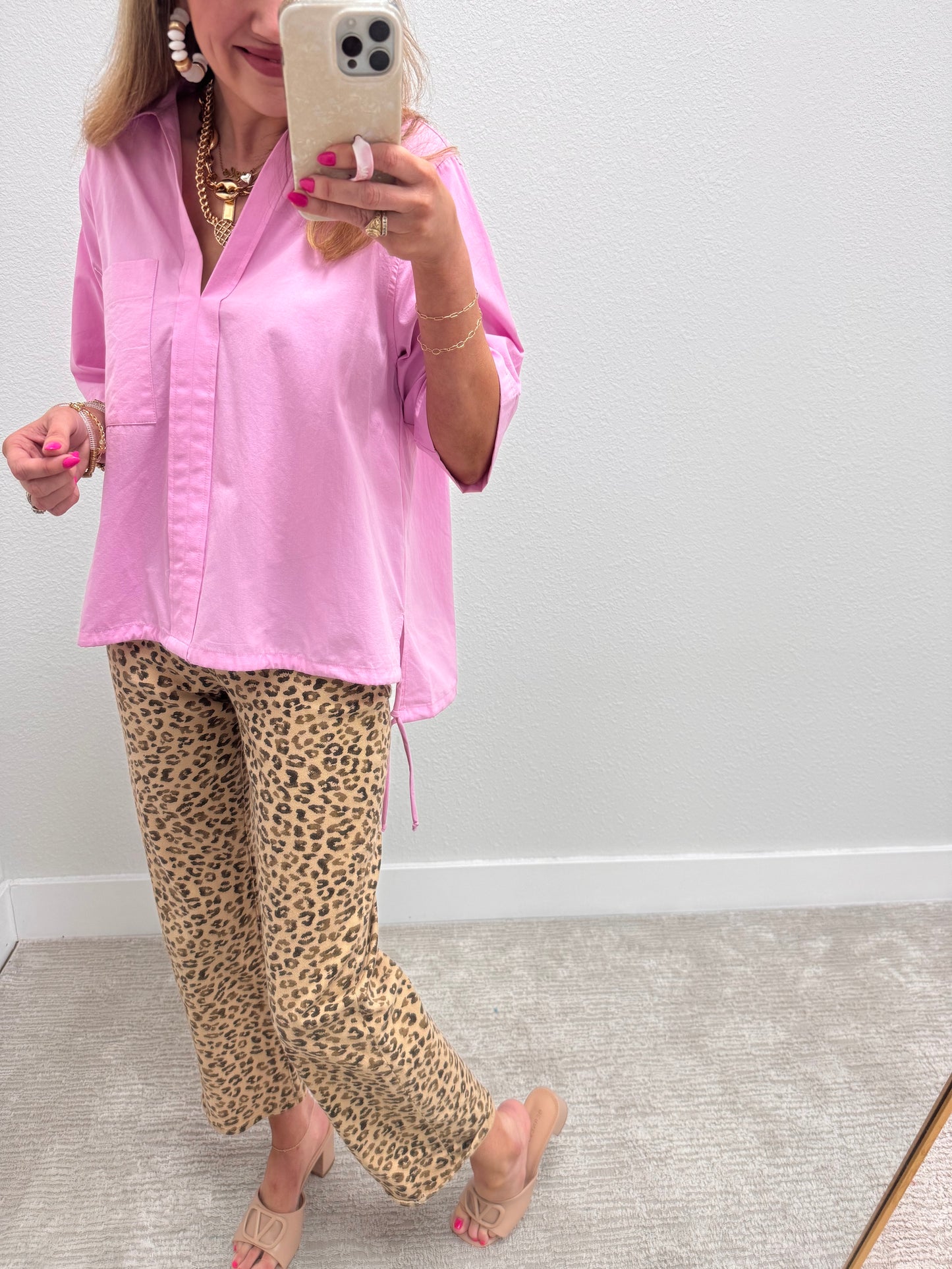 Pink Side Tie Half Sleeve