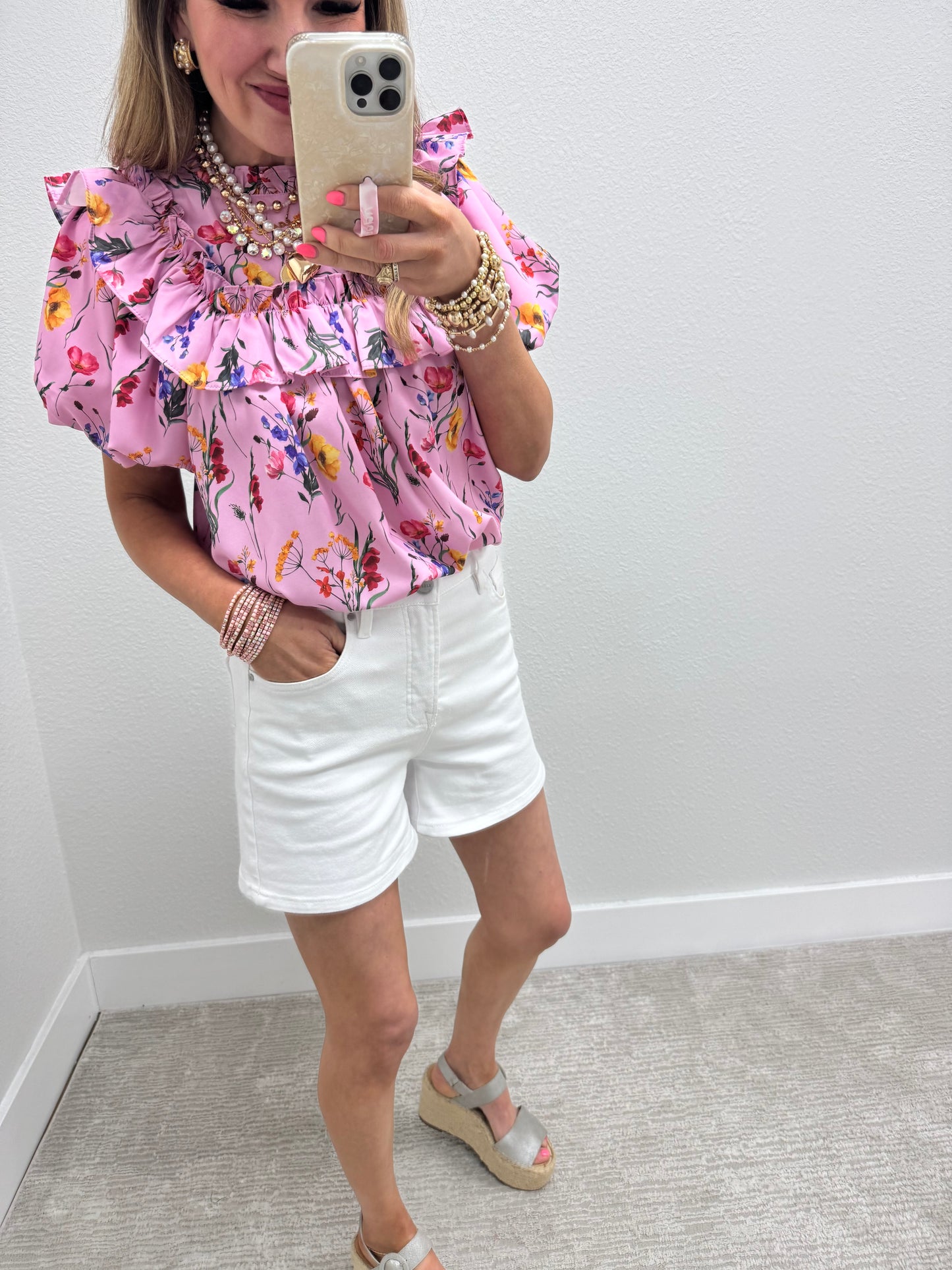 Risen White Tummy Control High Rise Cuffed Shorts