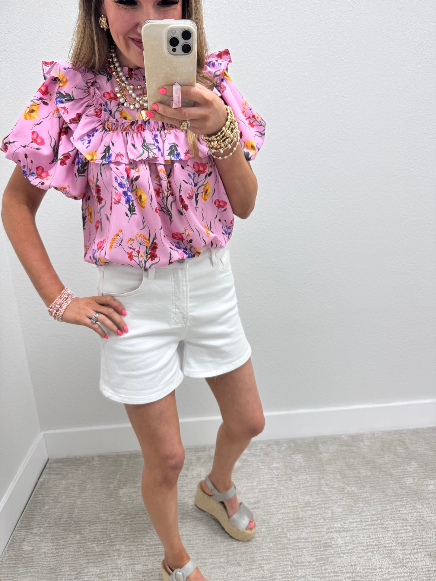 Risen White Tummy Control High Rise Cuffed Shorts