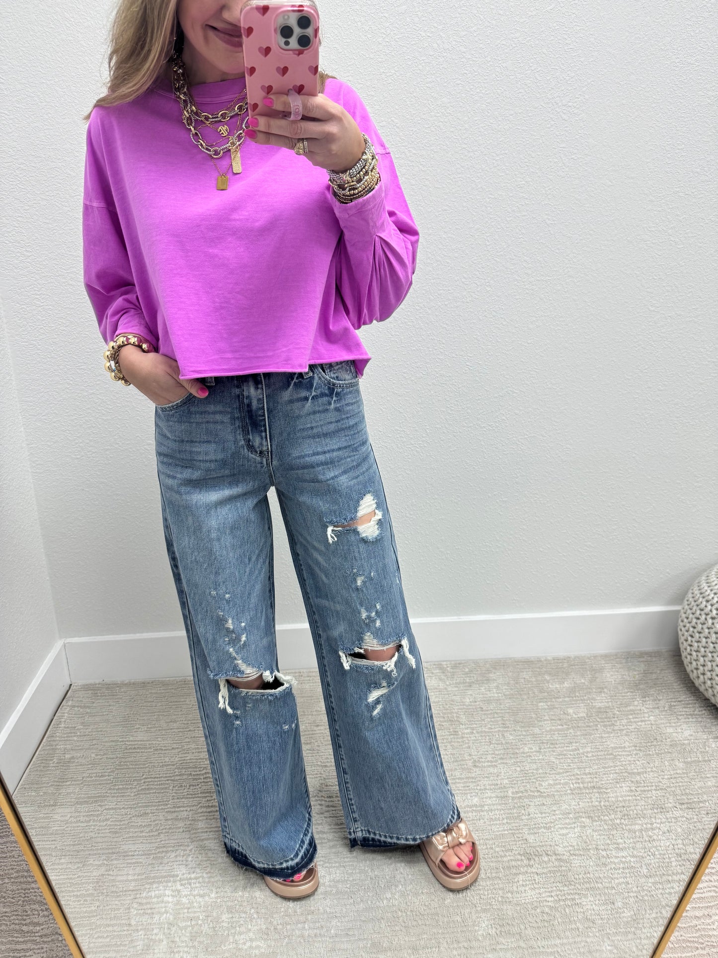 Distressed High Rise Vintage Wide Leg Jeans FS