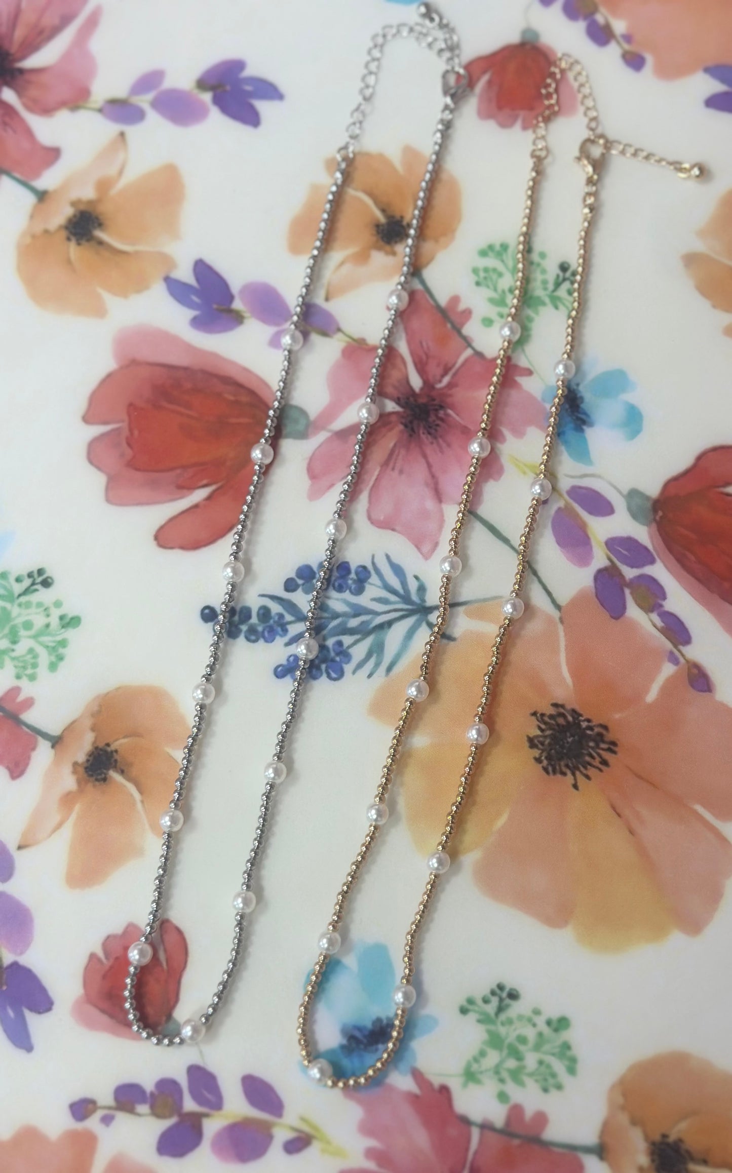 Gold and Silver Bead Necklace With Pearls FS