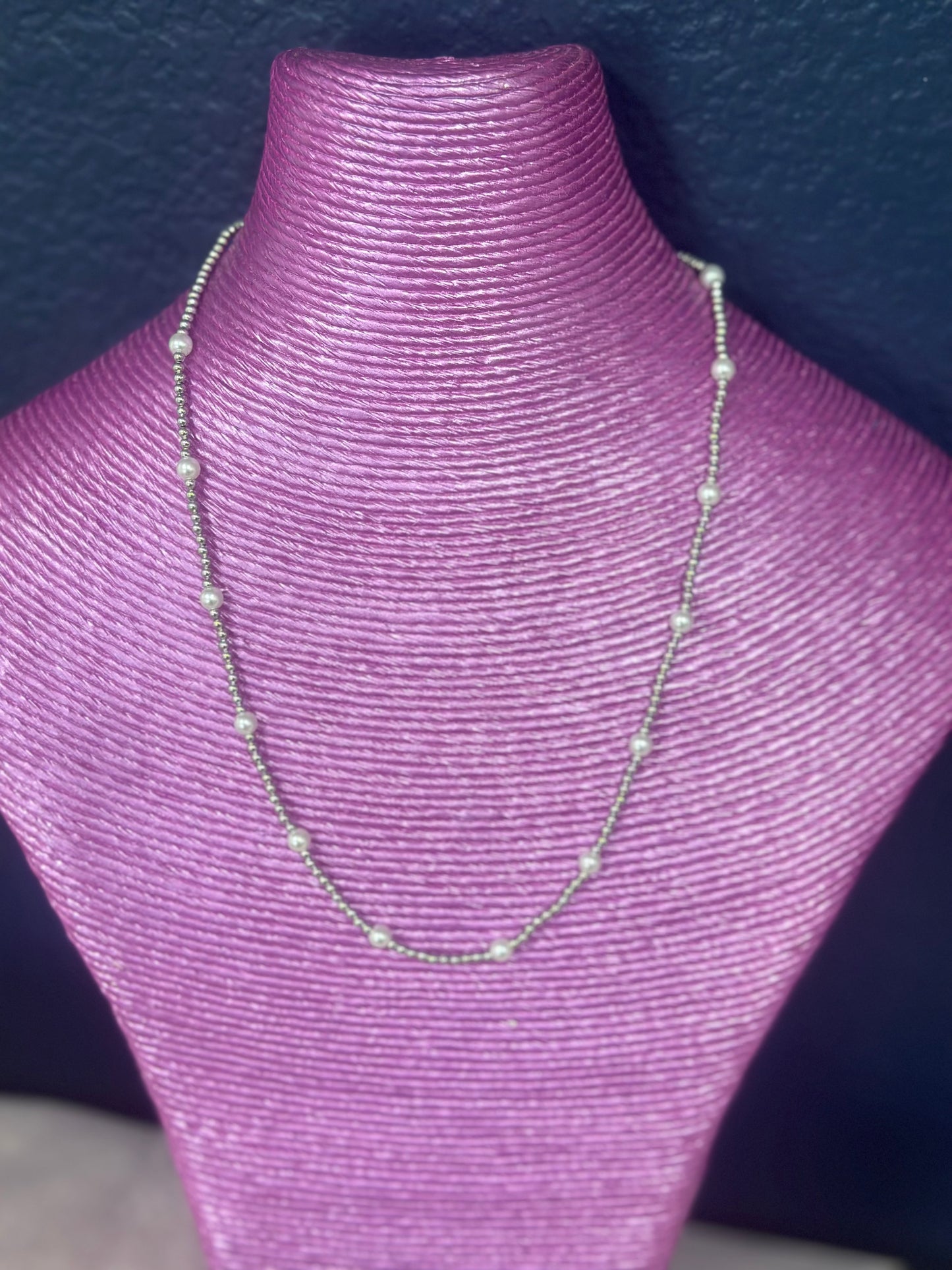 Gold and Silver Bead Necklace With Pearls