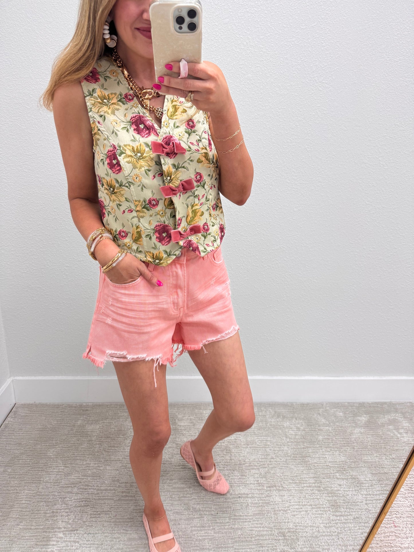 Floral Bow Front Vest