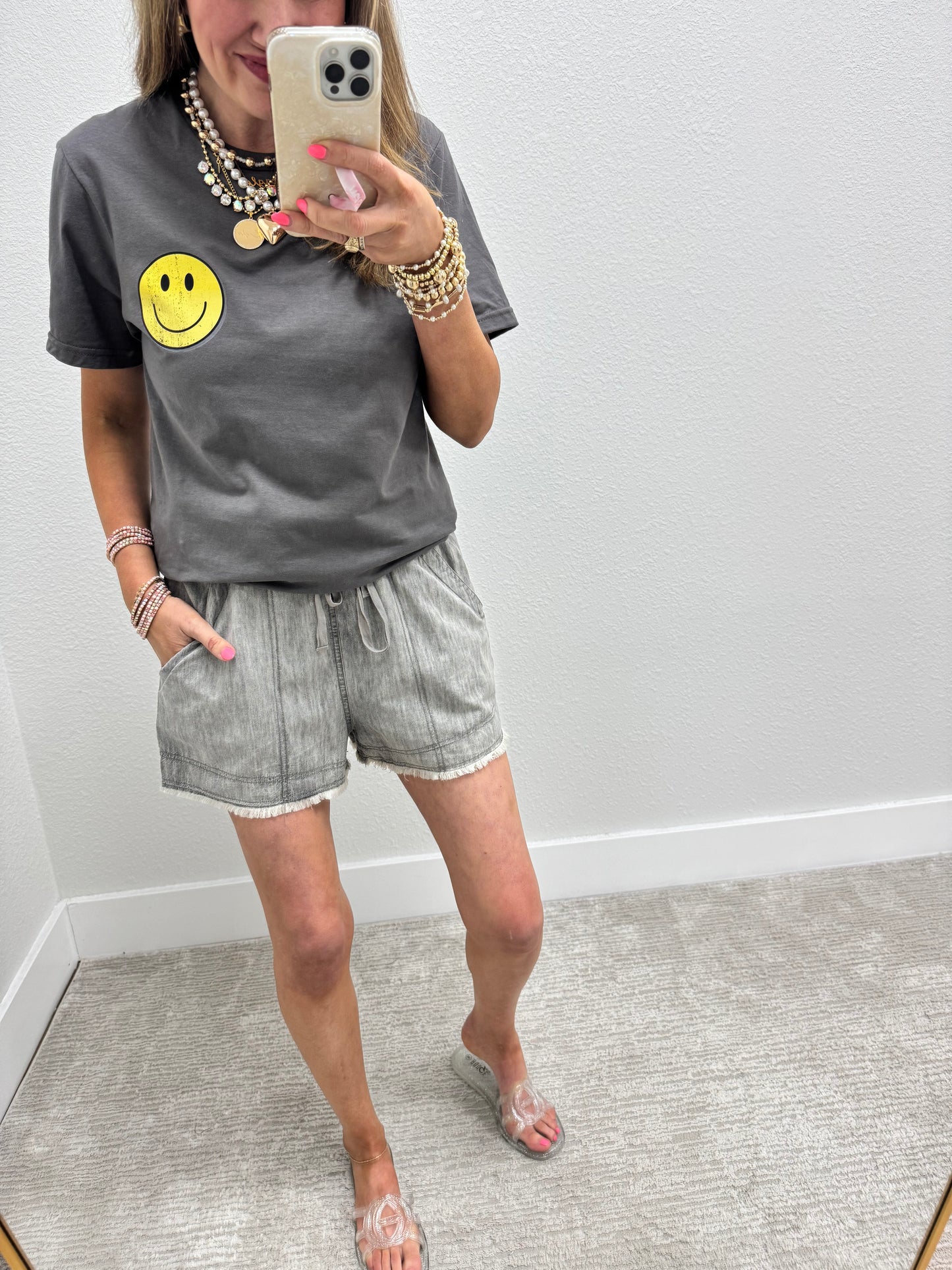 Gray Smiley Jesus Loves You Graphic Tee