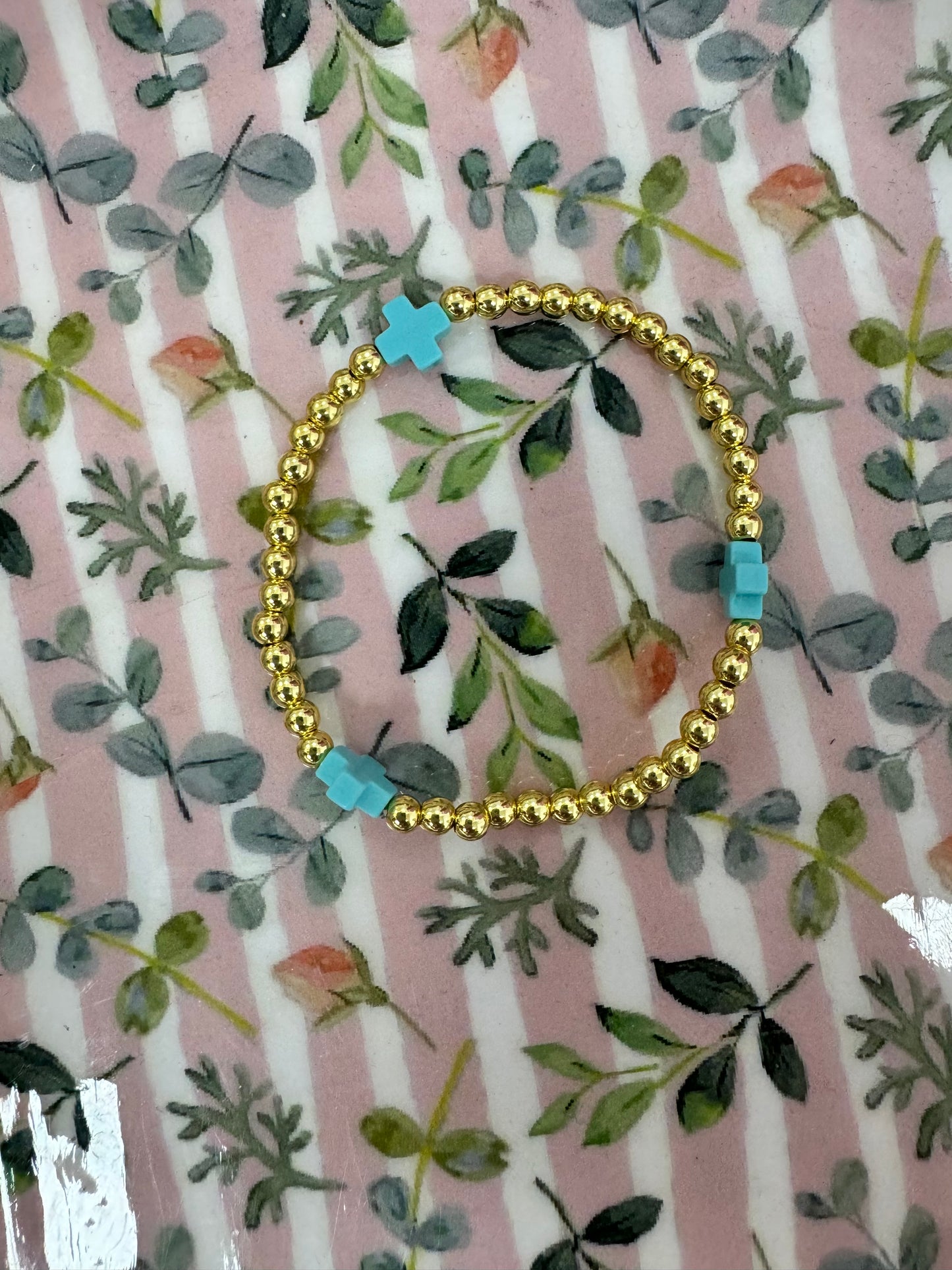 Colored Cross Gold Bead Bracelet