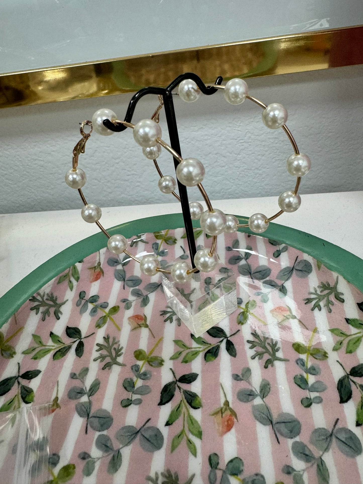 Gold Pearl Spaced Hoop