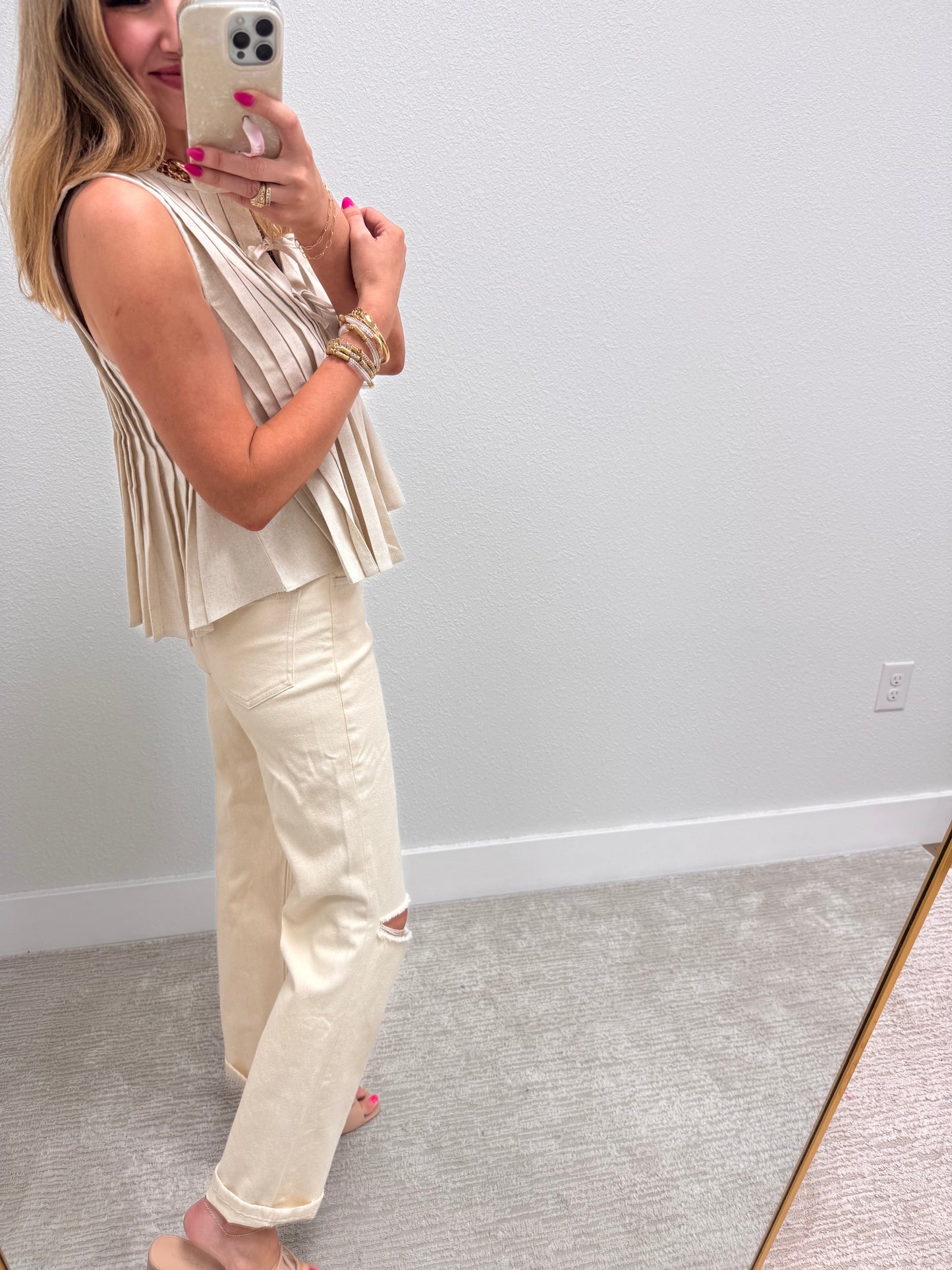 Cream Pleated Top