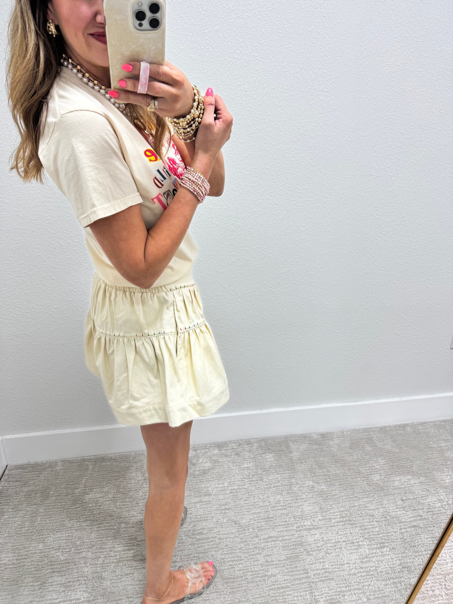 Cream Ombre Colored Stitched Tiered Shorts