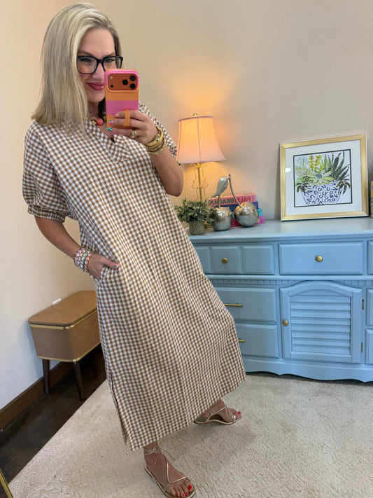 Camel Gingham Dress