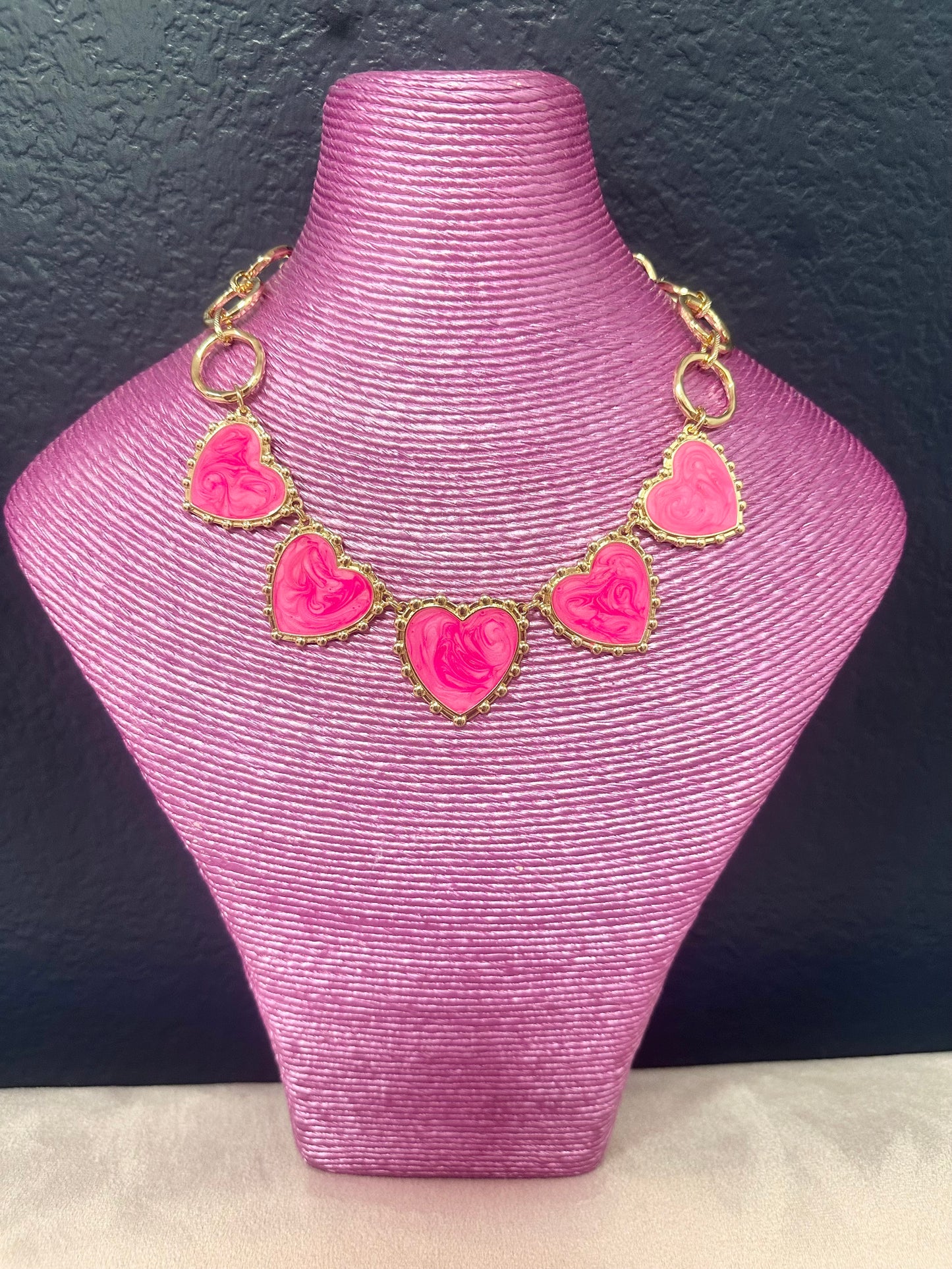 Pink Heart Collar Necklace