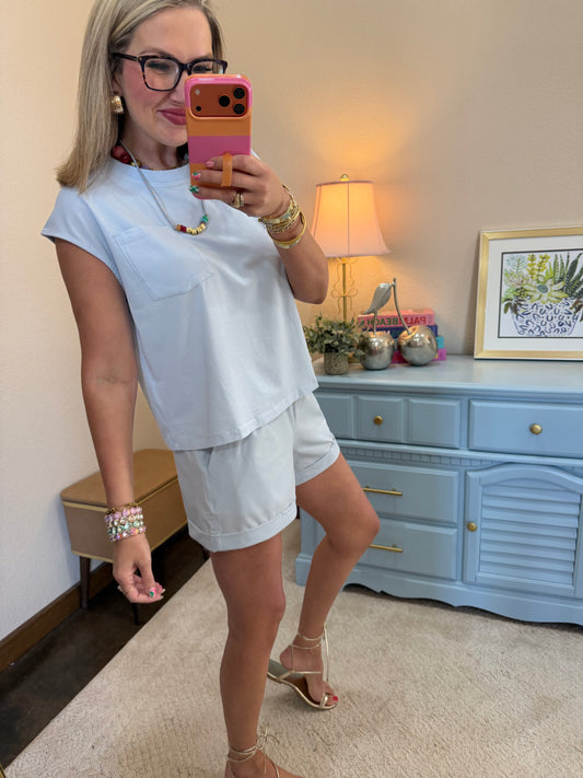 Light Blue Shoreline Two Piece Short Set