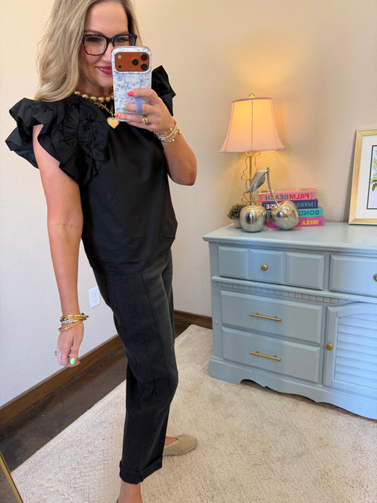 THML Black Detailed Shoulder Top