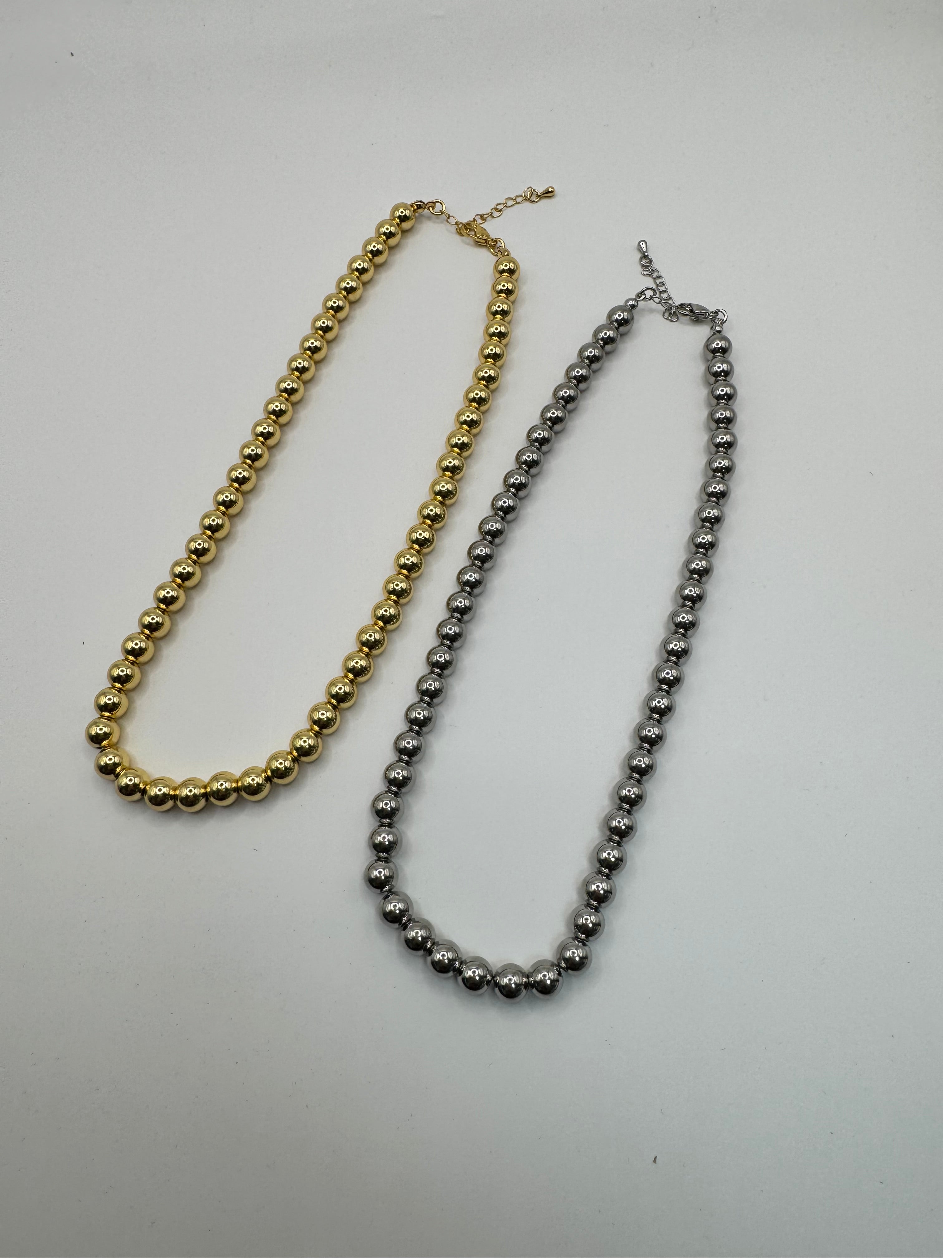 8mm bead necklace (silver and gold!)