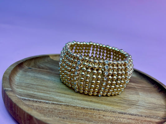 Gold Beaded 1.25" Wide Stretch Bracelet