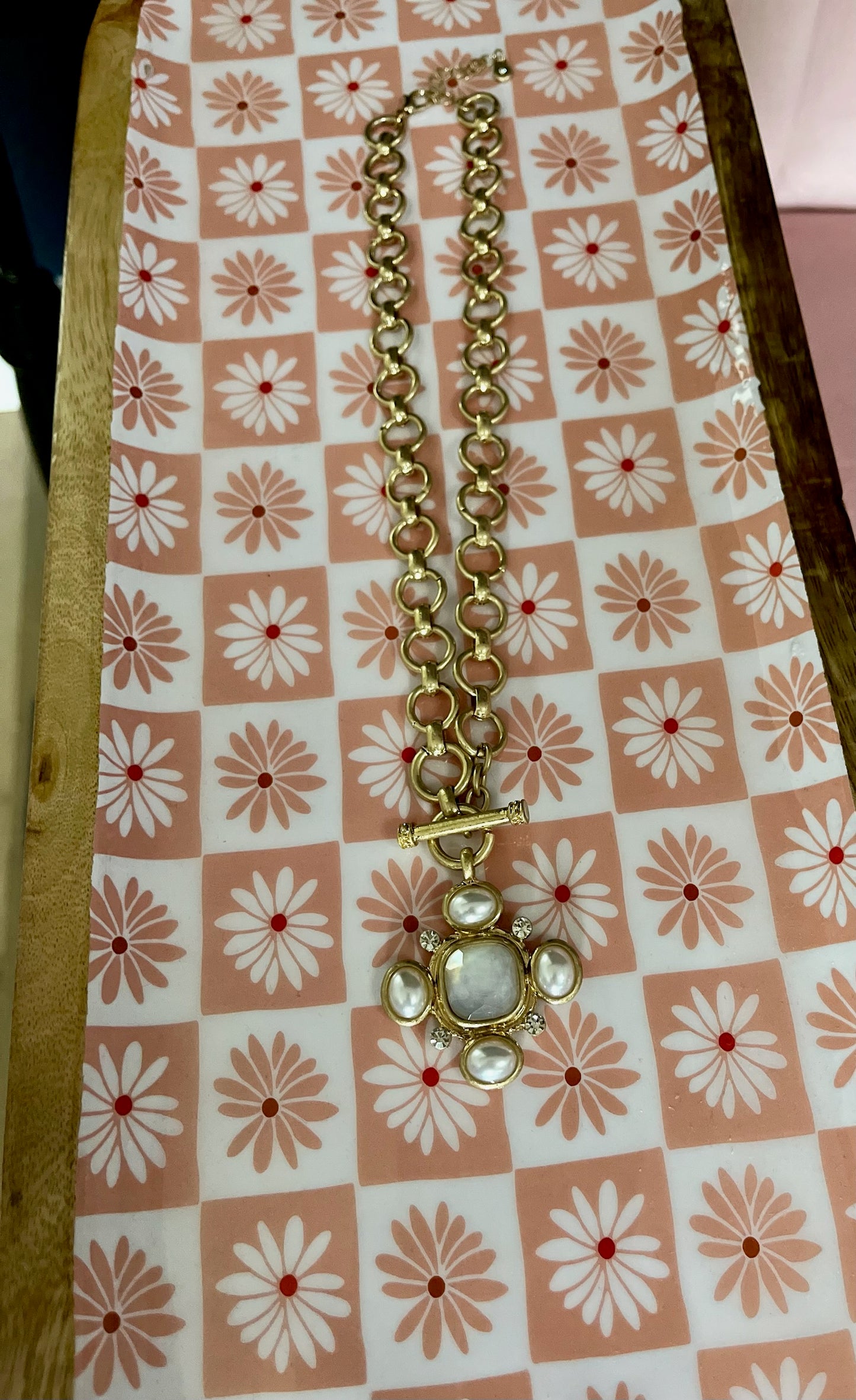 Large White Middle Stone Cross Necklace