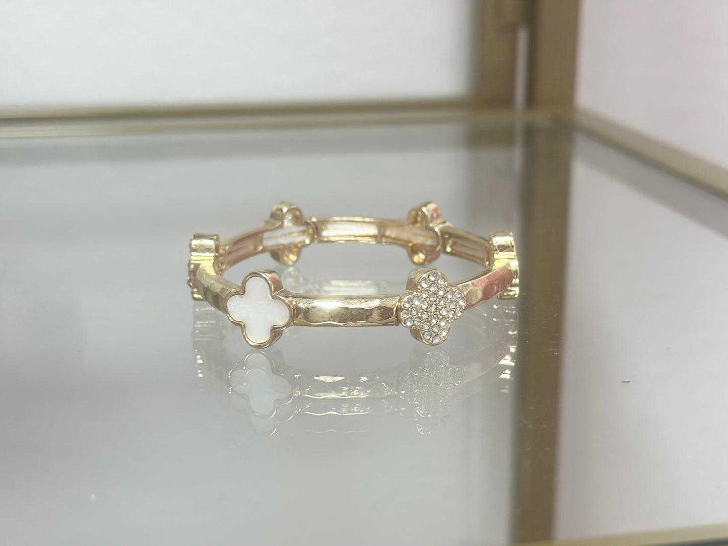 Gold Thin Clover Stretchy Bangle