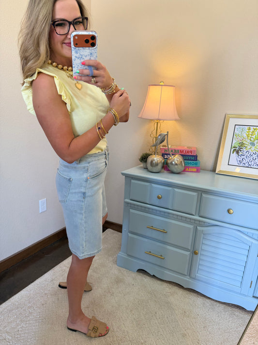 Light Wash Flare Denim Shorts