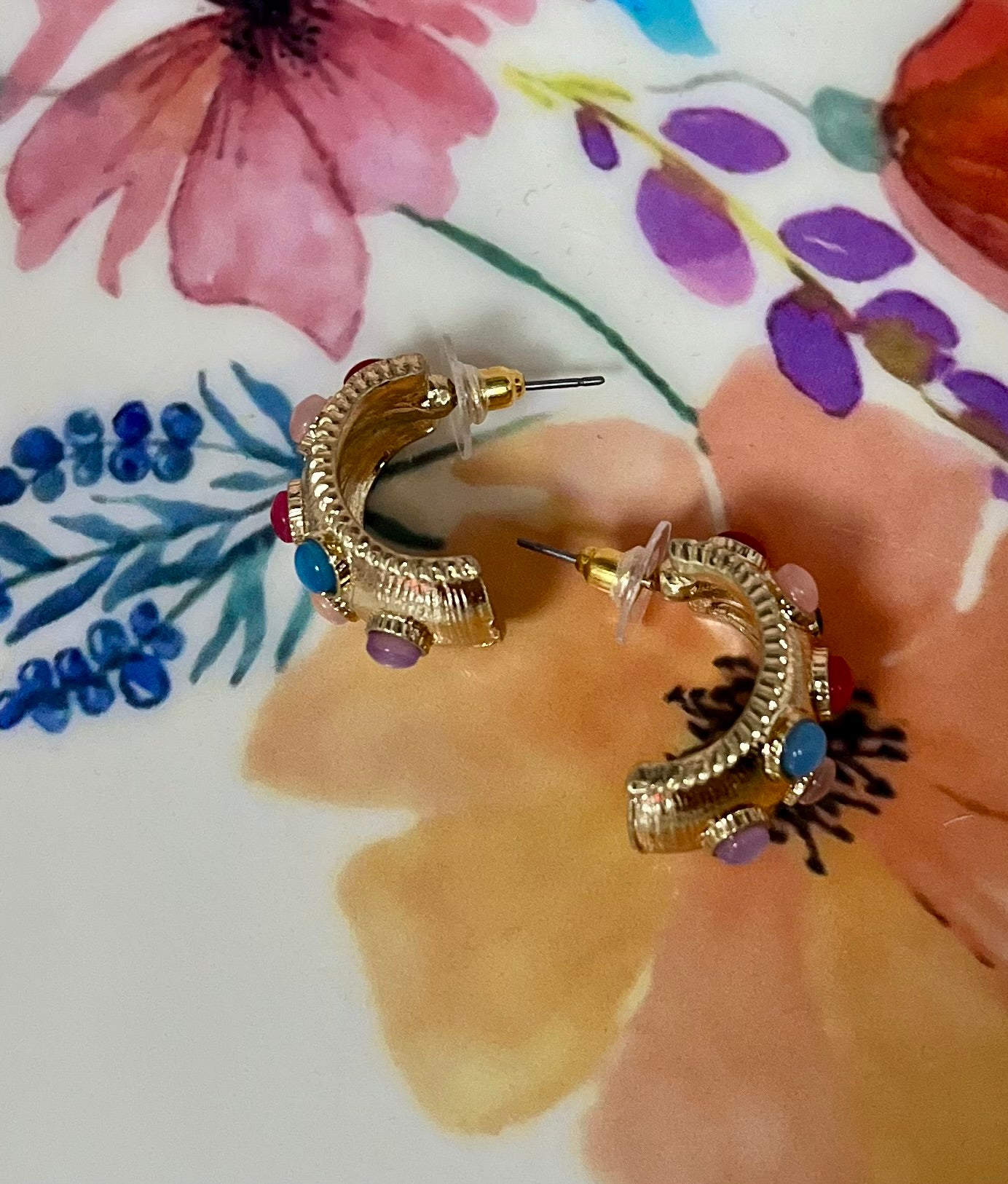 Small Matte Gemstone Hoop (4 Colors)