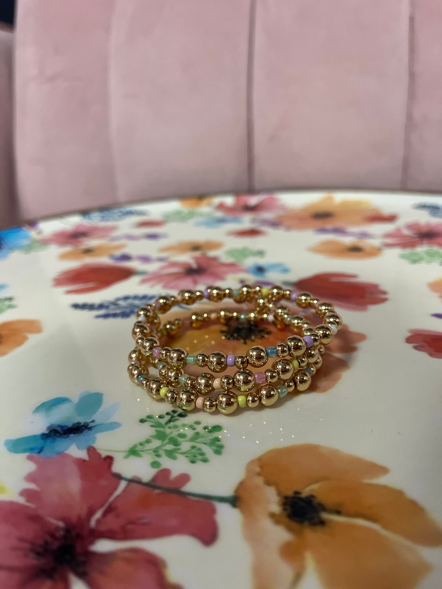 Set of 3 Pastel and Gold Bead Bracelet