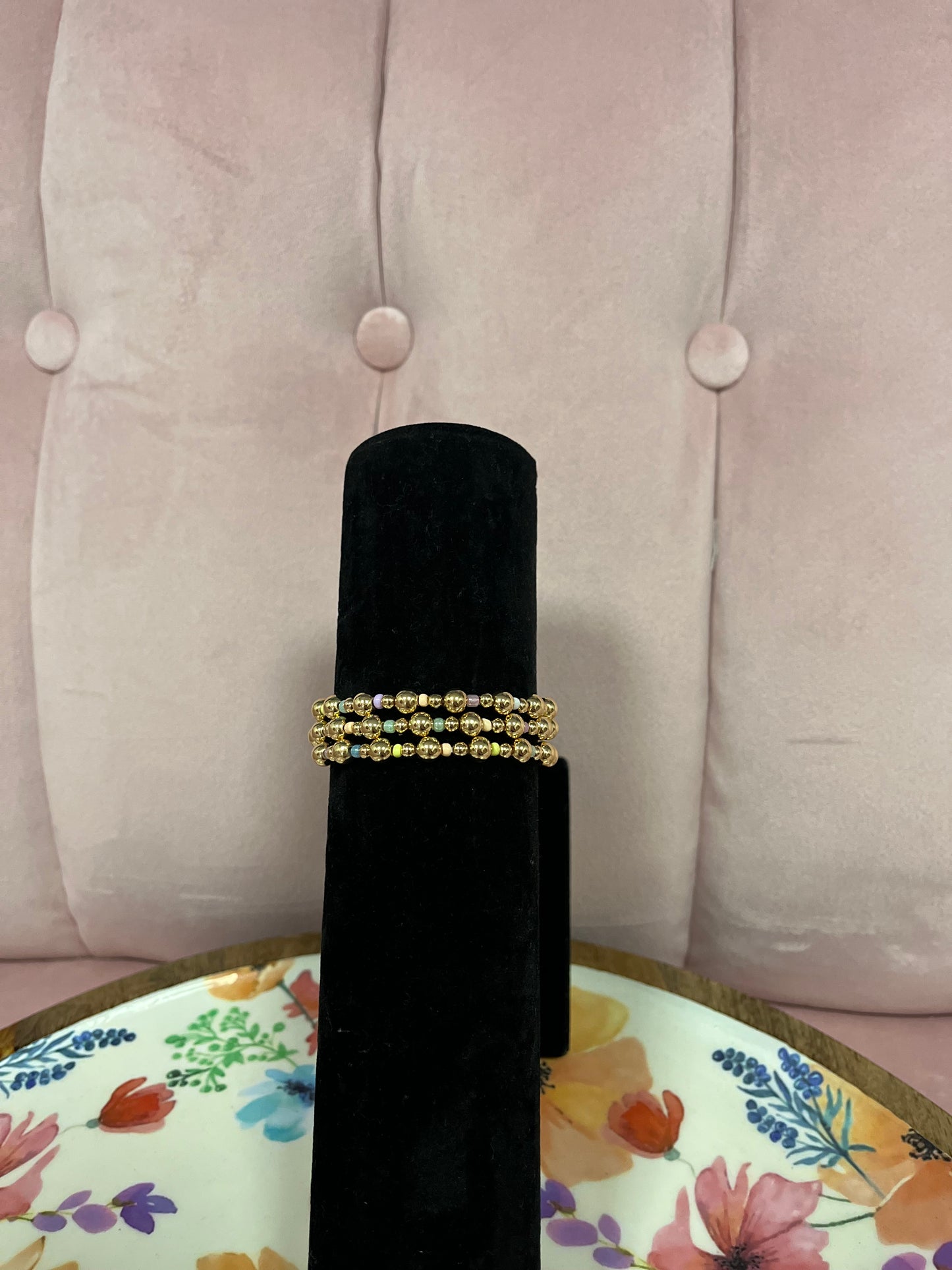 Set of 3 Pastel and Gold Bead Bracelet