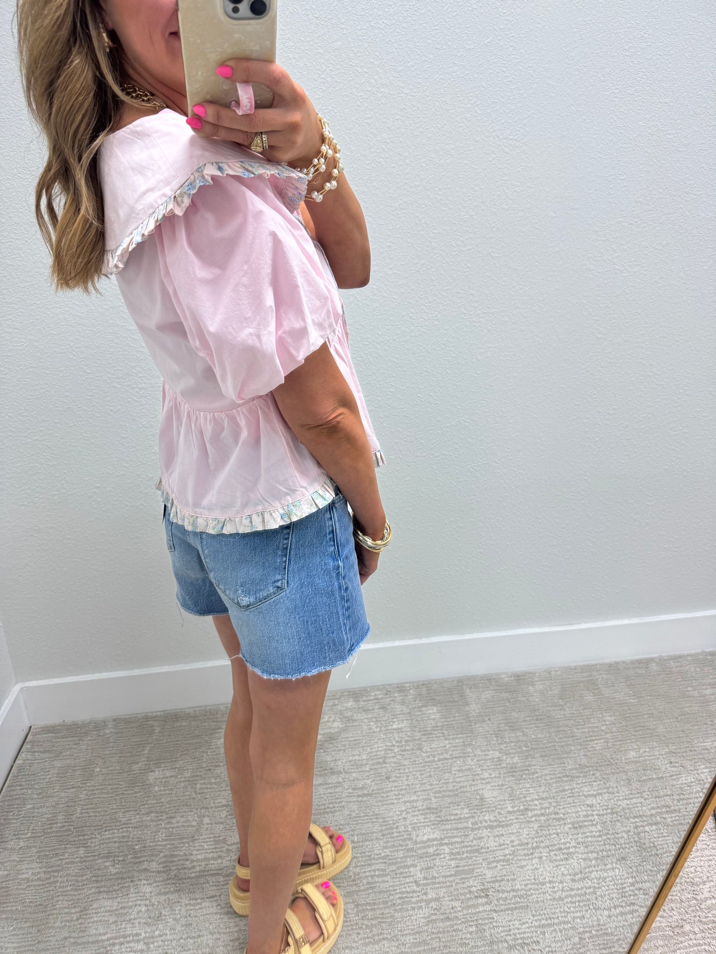 Pink Multi Floral Tie Collared Neck Top