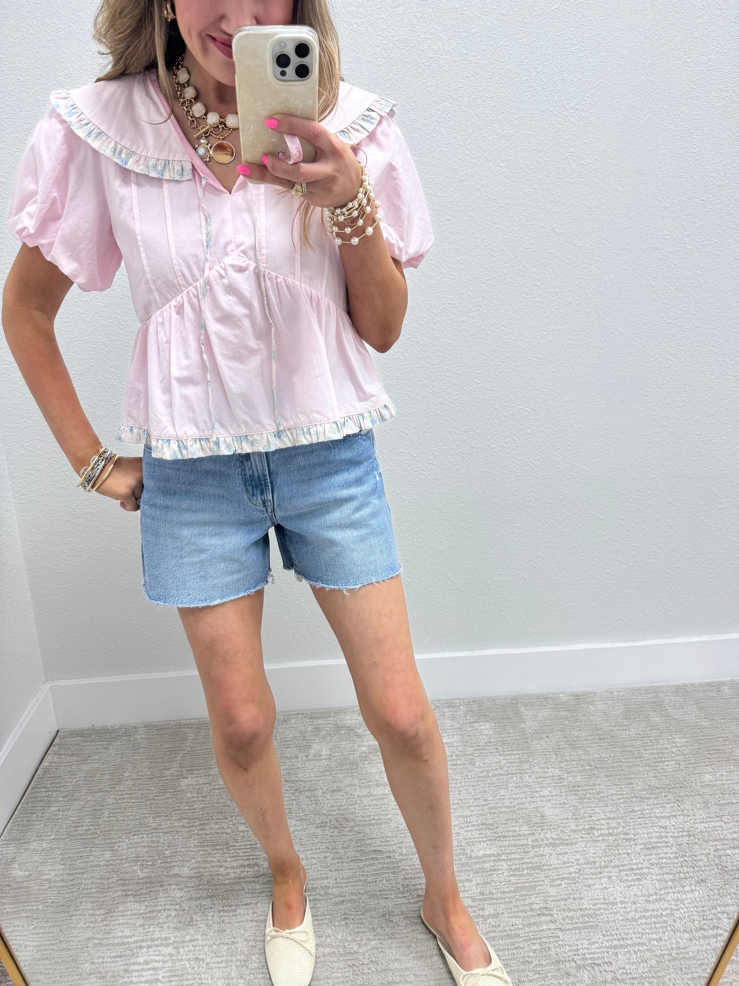 Pink Multi Floral Tie Collared Neck Top