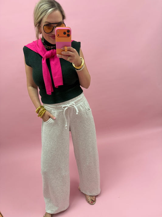Gray Fleece Barrel Leg Sweatpants