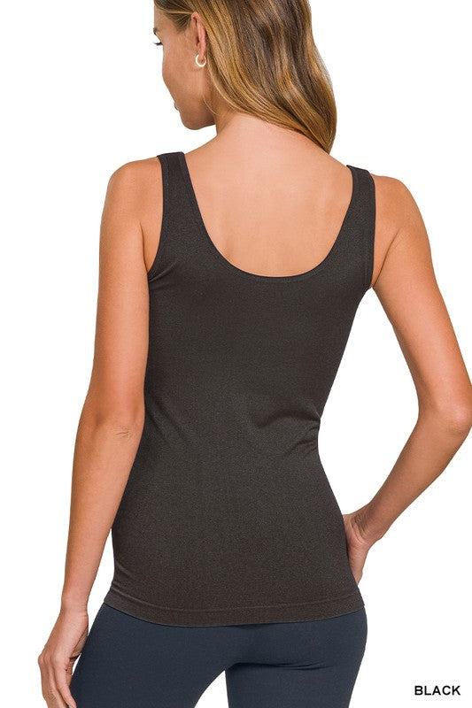 Black U or V Neck 2-way Seamless Tank Top