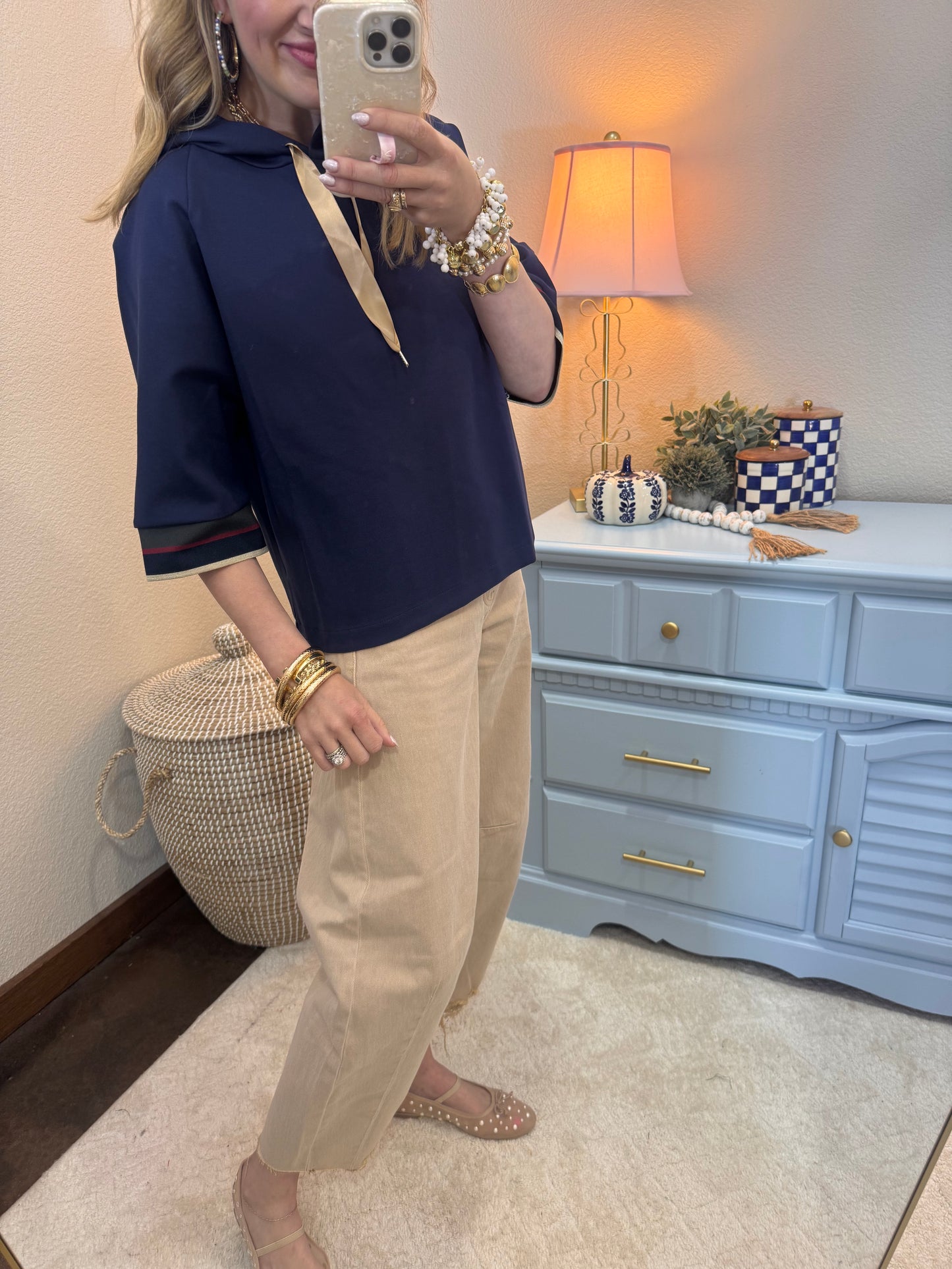 Navy Scuba 3/4 Sleeve Hoodie Top