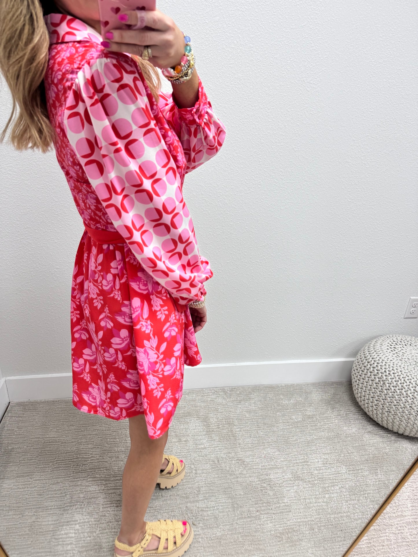 Pink and Red Floral Print Dress FS