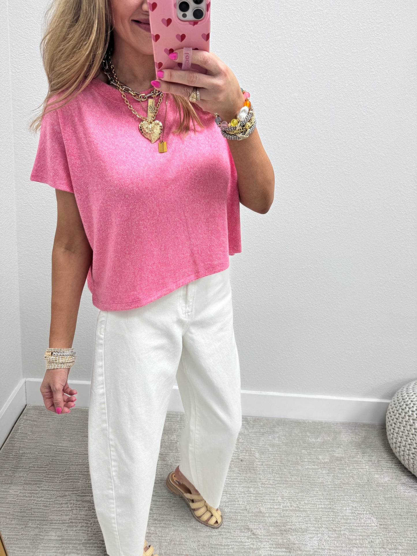 Pink Melange Super Soft Crop Short Sleeve