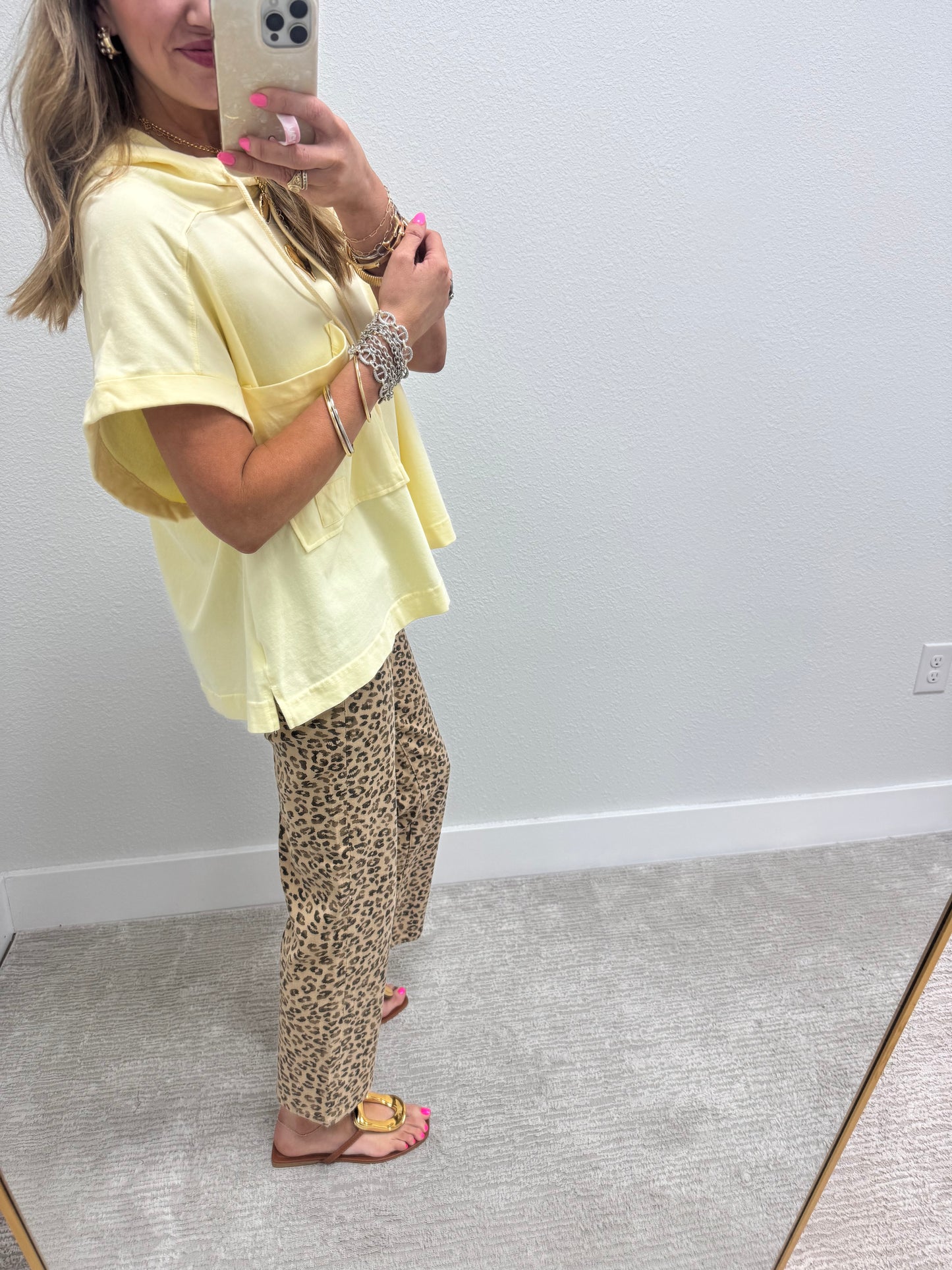 Yellow Rinse Washed Half Sleeve Hoodie