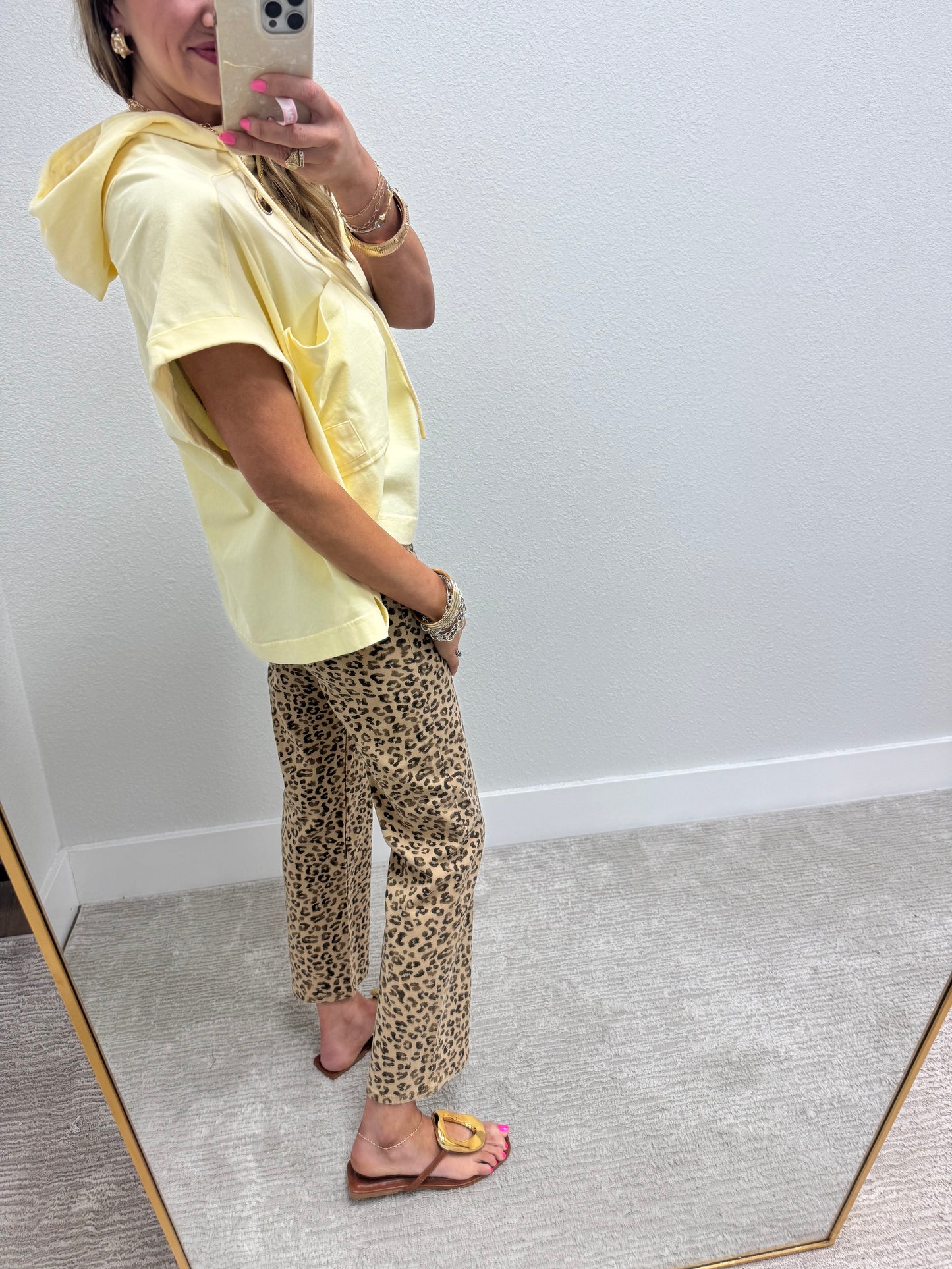 Yellow Rinse Washed Half Sleeve Hoodie