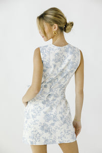 Blue and White Toile Print Denim Dress