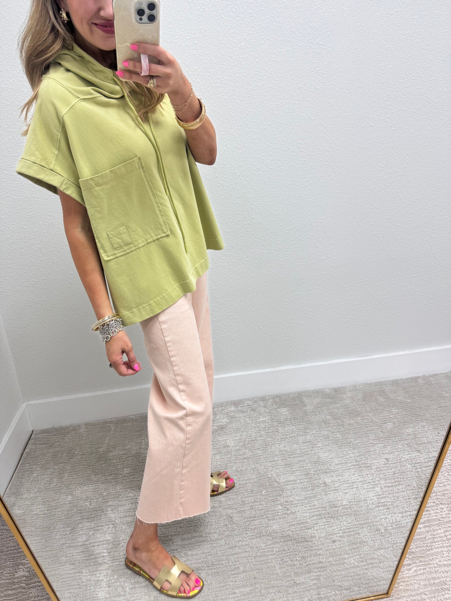 Green Rinse Washed Half Sleeve Hoodie
